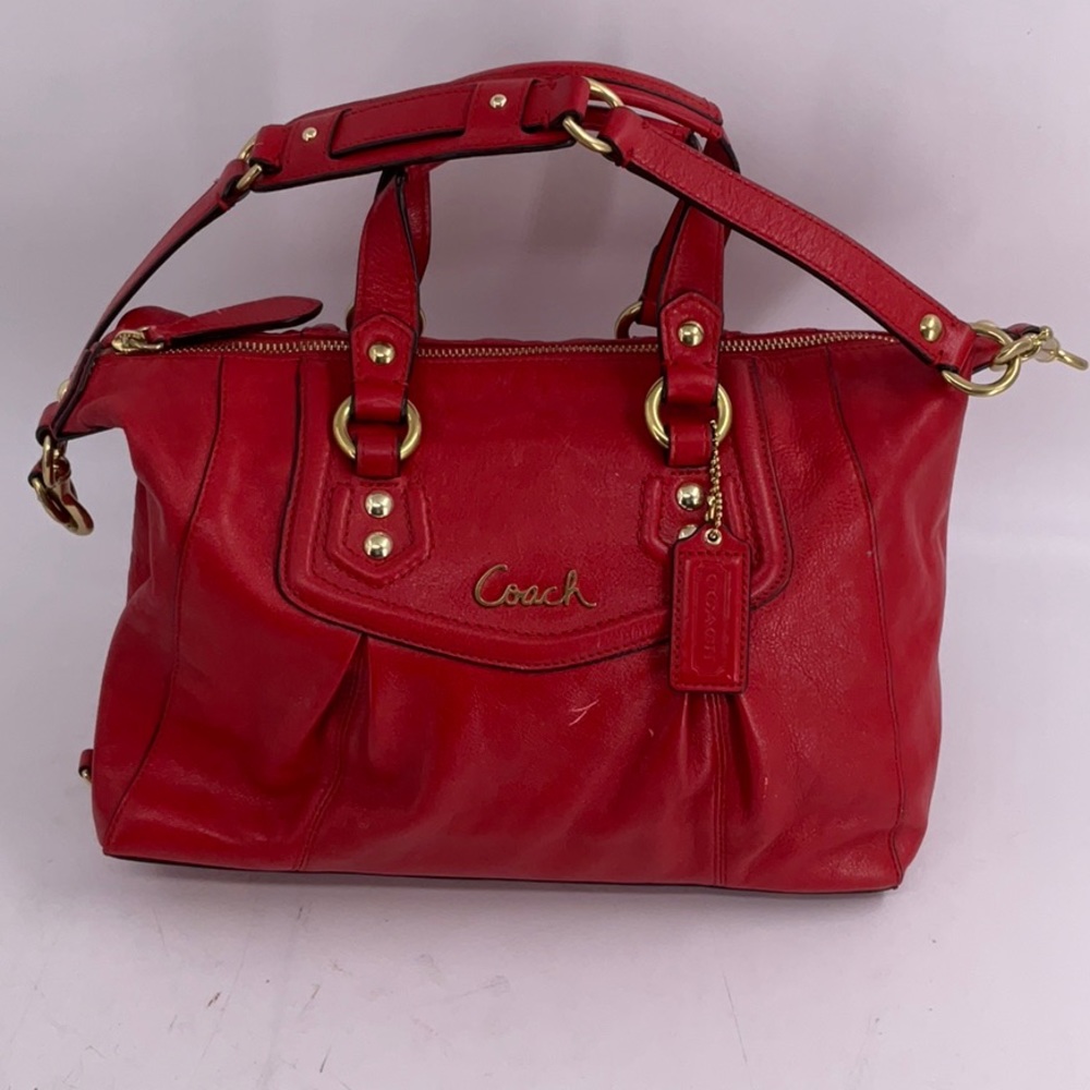 Vintage Coach Purse M1281-F19247 Red Script Handbag Beige Signature Ashley